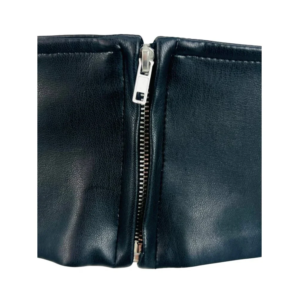 NWOT Shoedazzle Black Soft Vegan Leather Edgy V-Neck Sexy Club Rave EDM Crop Top - Picture 12 of 16